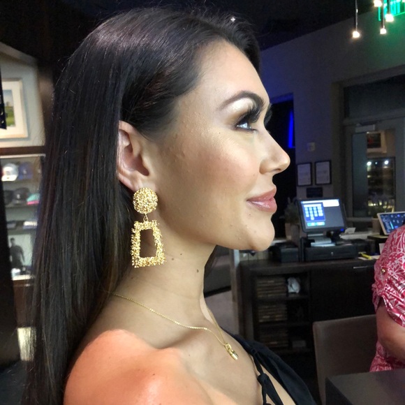 Gold Drop Door Knocker Statement Earrings - Picture 2 of 4